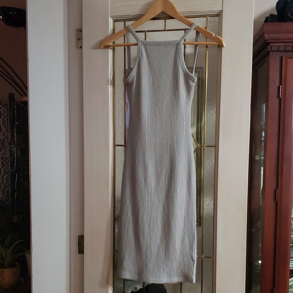 Community Fitted Ribbed Dress.  Light Gray.  Size XS.  Made in Vietnam.